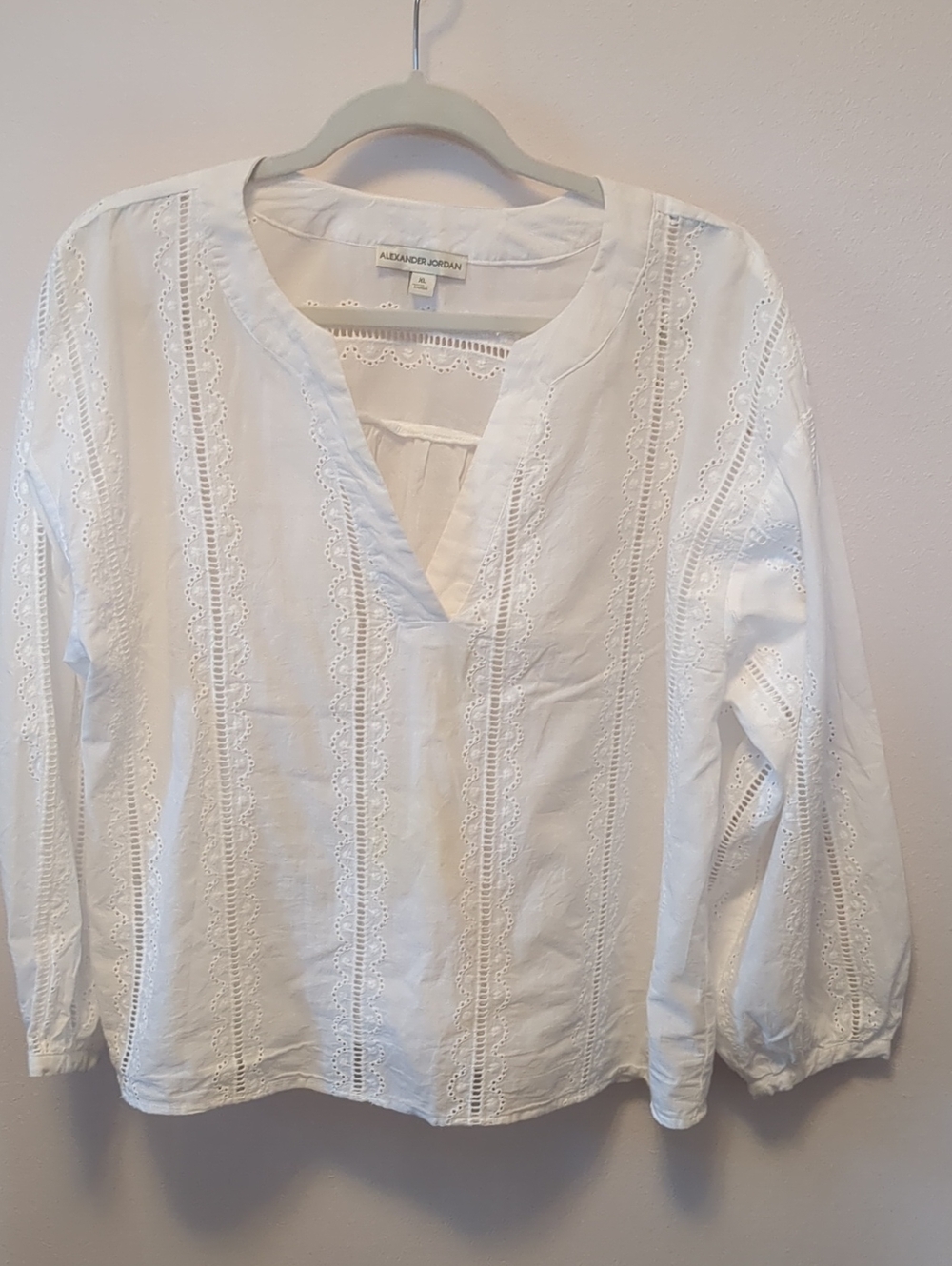 Alexander Jordan White Eyelet V-Neck Blouse